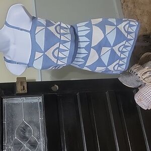 Miss Sparkling Blue and White Geometric Crop Top and Skirt Set Woman Size M